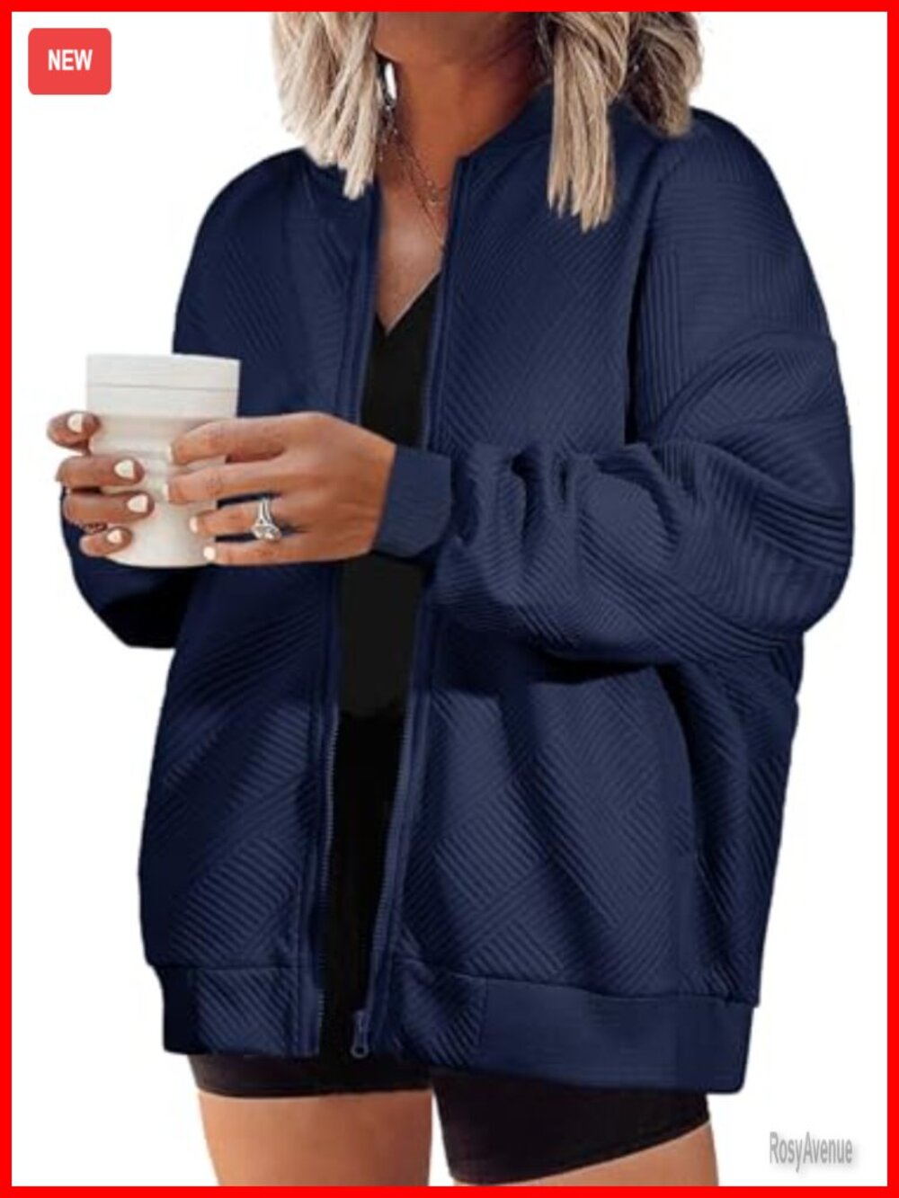 Plus Size Zip Up Jacket 97% Polyester 3% Elastane Loose Fit Stand Collar Casual